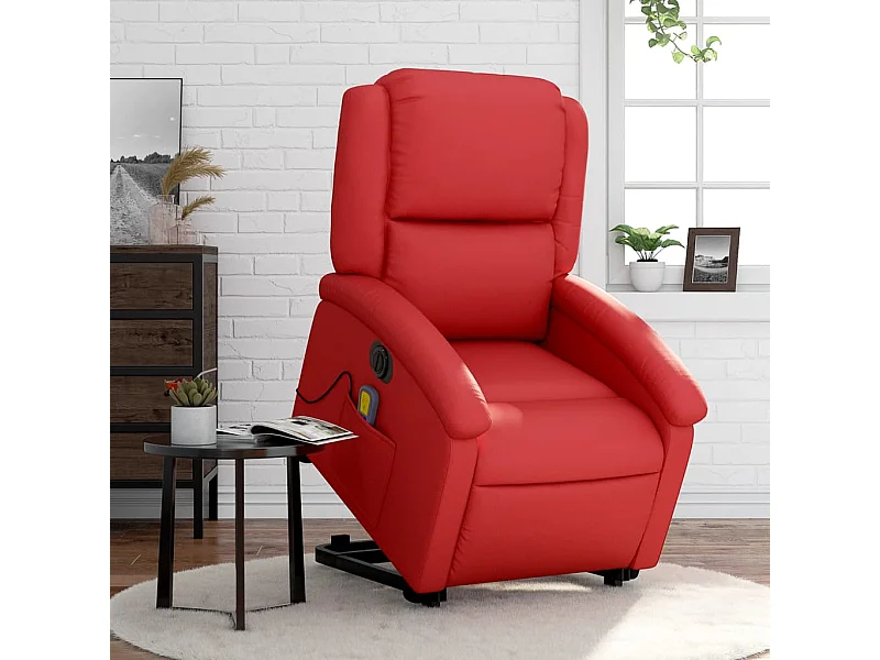 Sillón de majaje elevable eléctrico cuero artificial rojo YOE32619