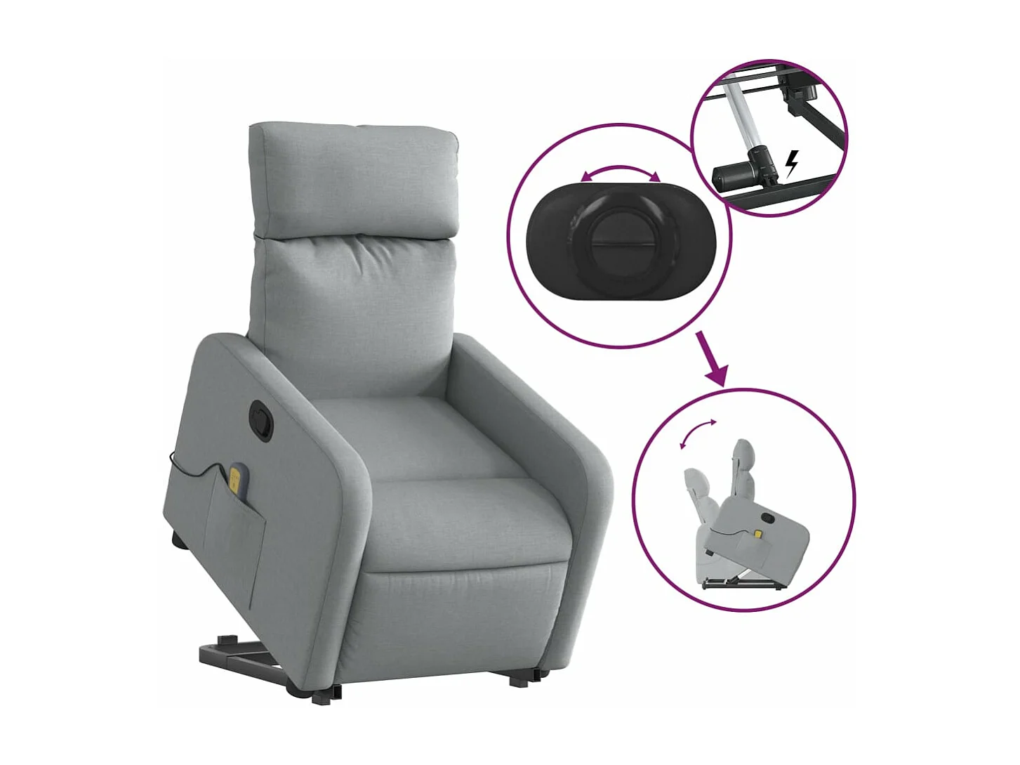 Fauteuil de massage inclinable Gris clair Tissu REO17473