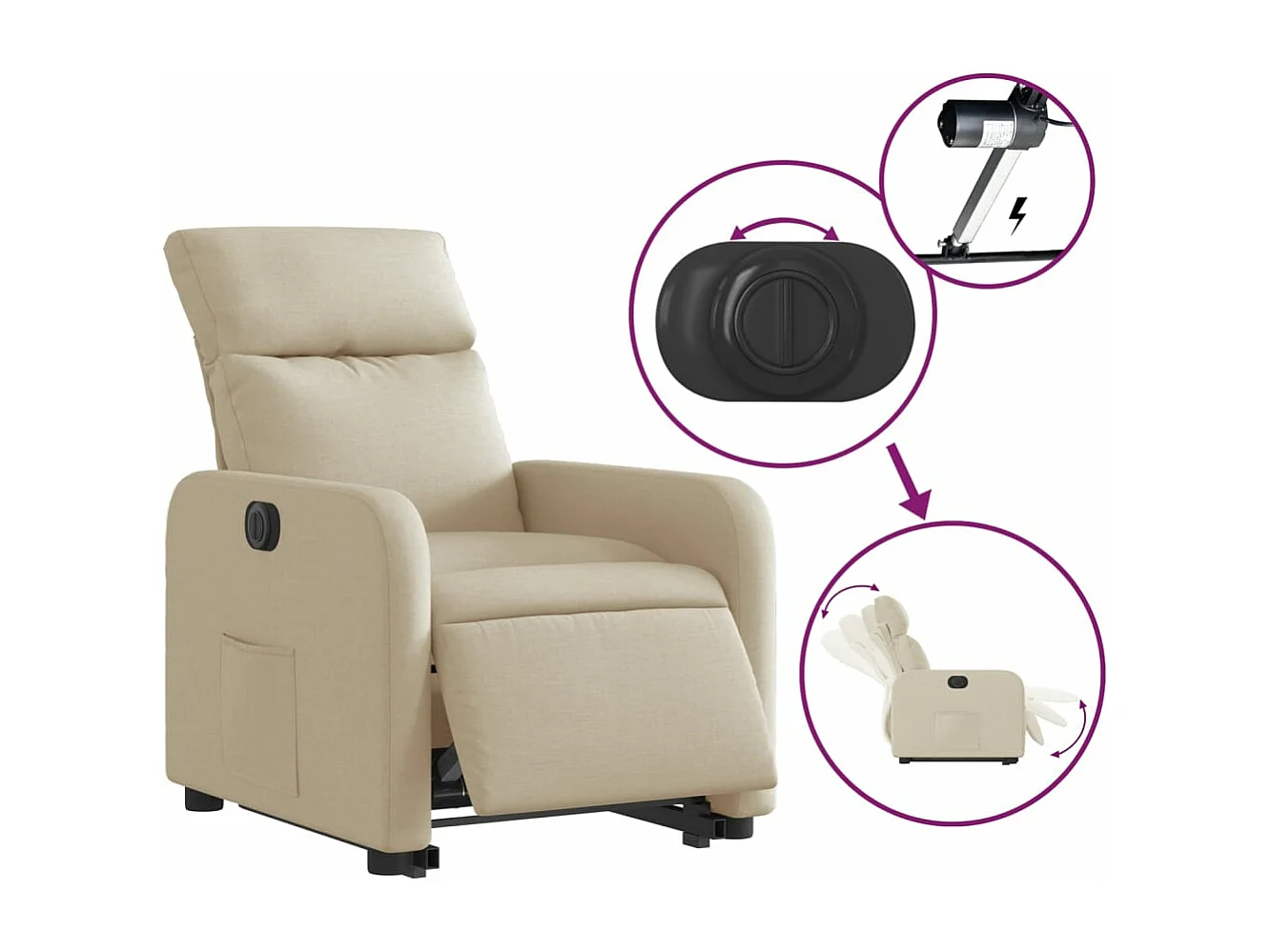 Fauteuil inclinable électrique crème tissu REO32916