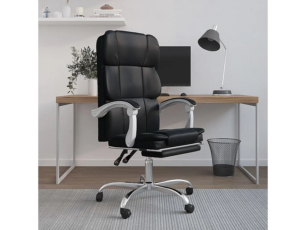 Silla de oficina reclinable cuero sintético negro ES706519
