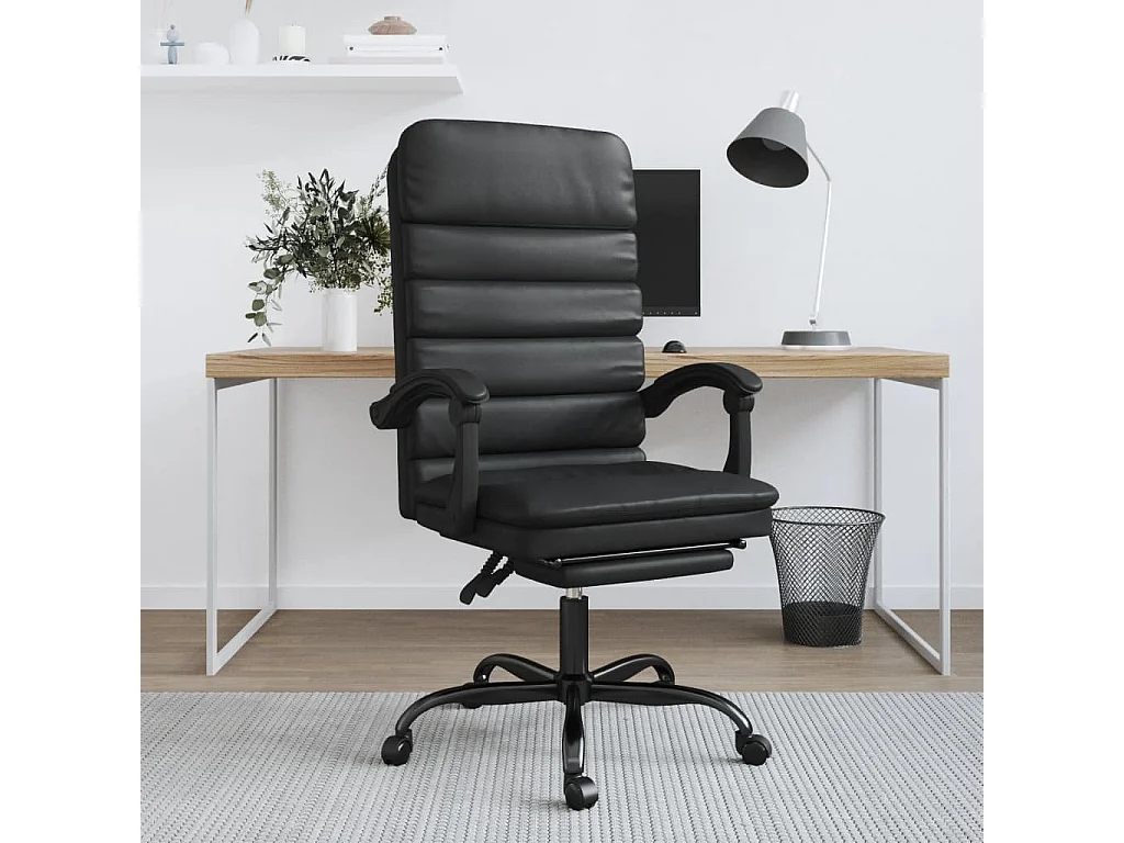 Silla de oficina reclinable masaje cuero sintético negro ES847418