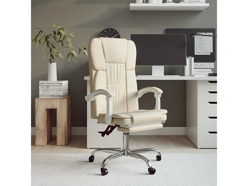 Cadeira de escritório reclinável couro artificial cor creme PT928875