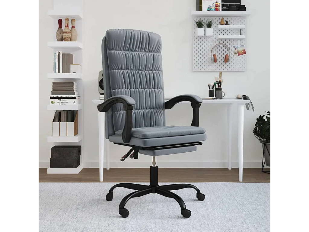 Silla de oficina reclinable de terciopelo gris oscuro ES107509