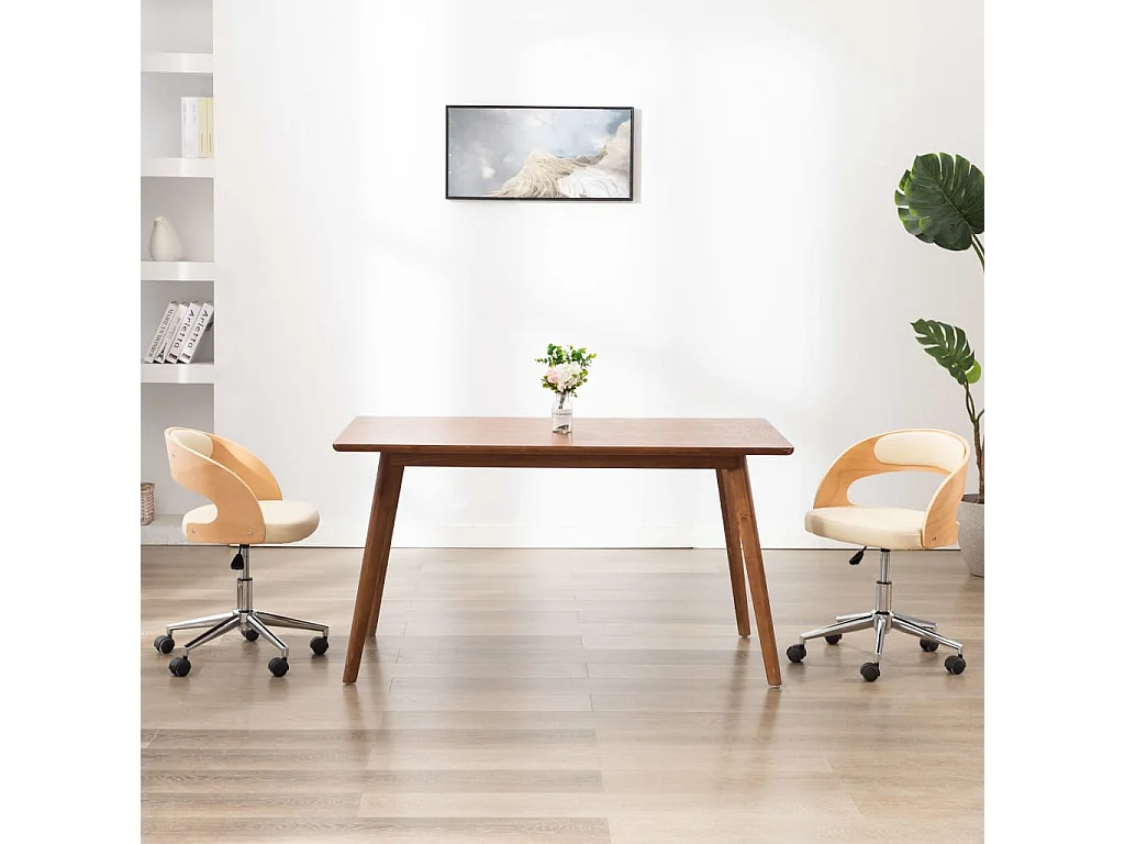 Sedia da Ufficio Girevole Crema in Legno Piegato e Similpelle CFW22681