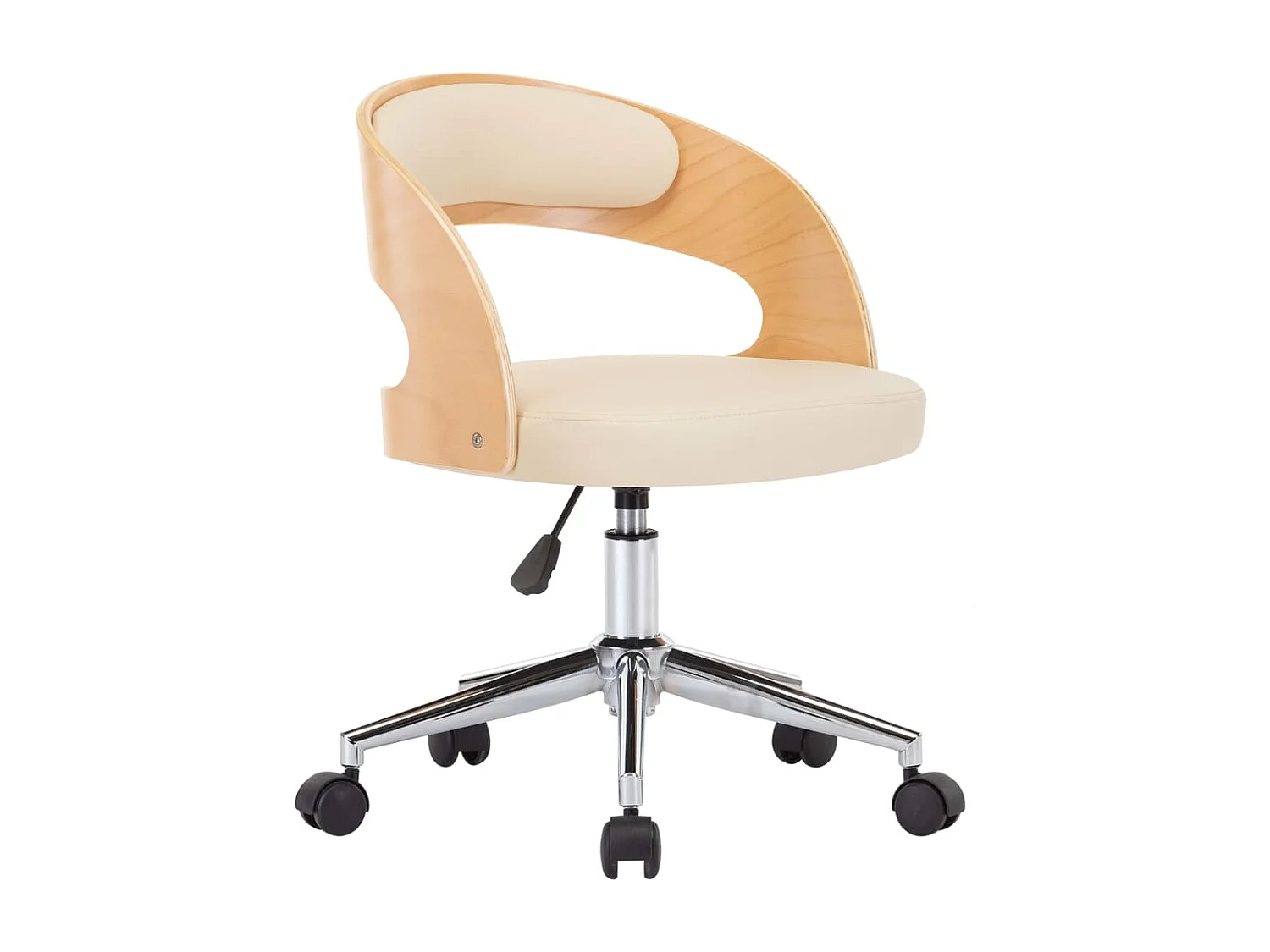 Silla de oficina giratoria madera curvada cuero sintético crema ES858060