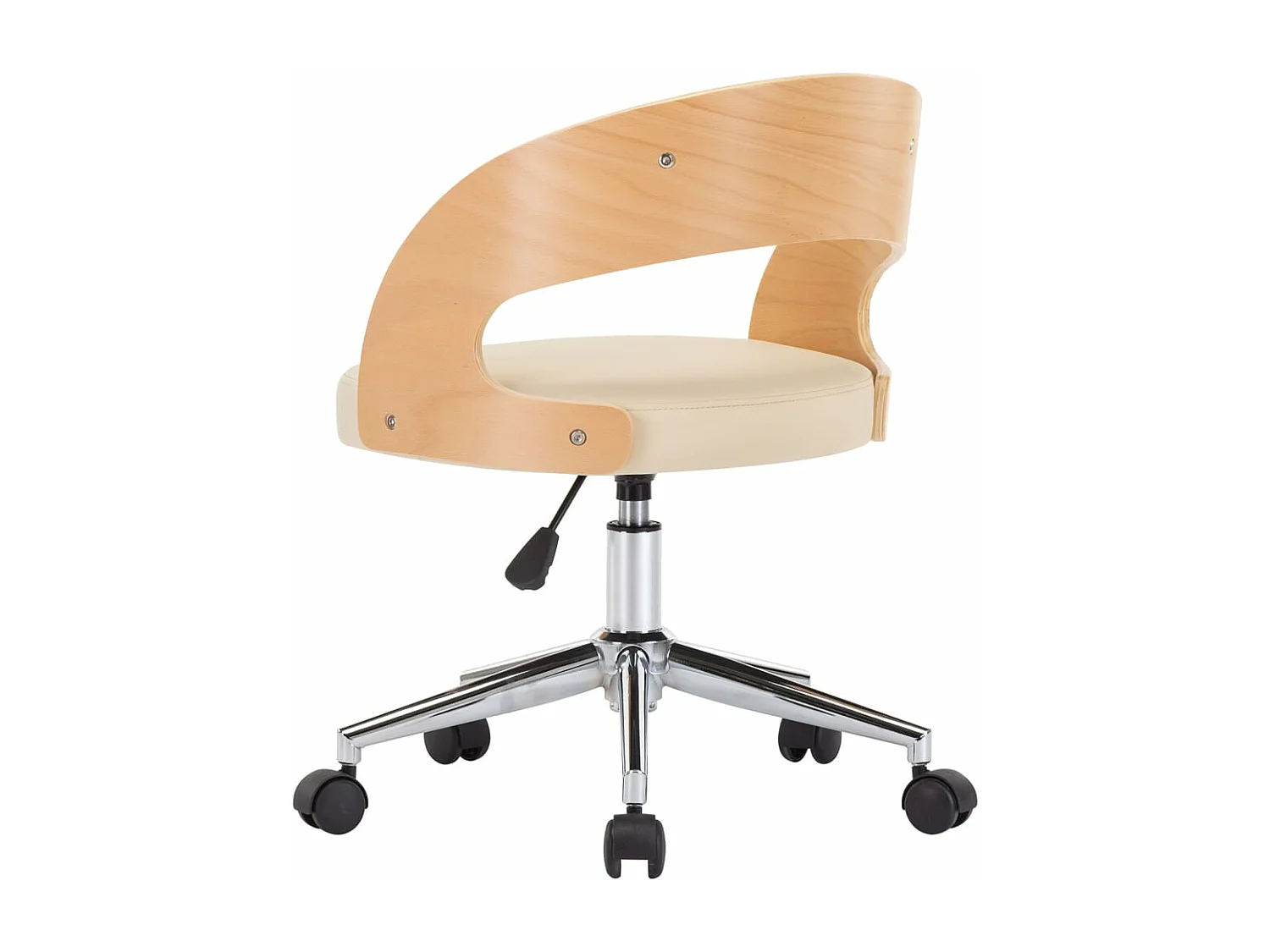 Silla de oficina giratoria madera curvada cuero sintético crema ES858060