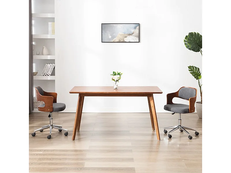 Chaise pivotante de bureau Gris Bois courbé et tissu REO63070