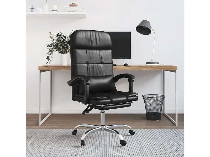Silla de oficina reclinable masaje cuero sintético negro ES305368
