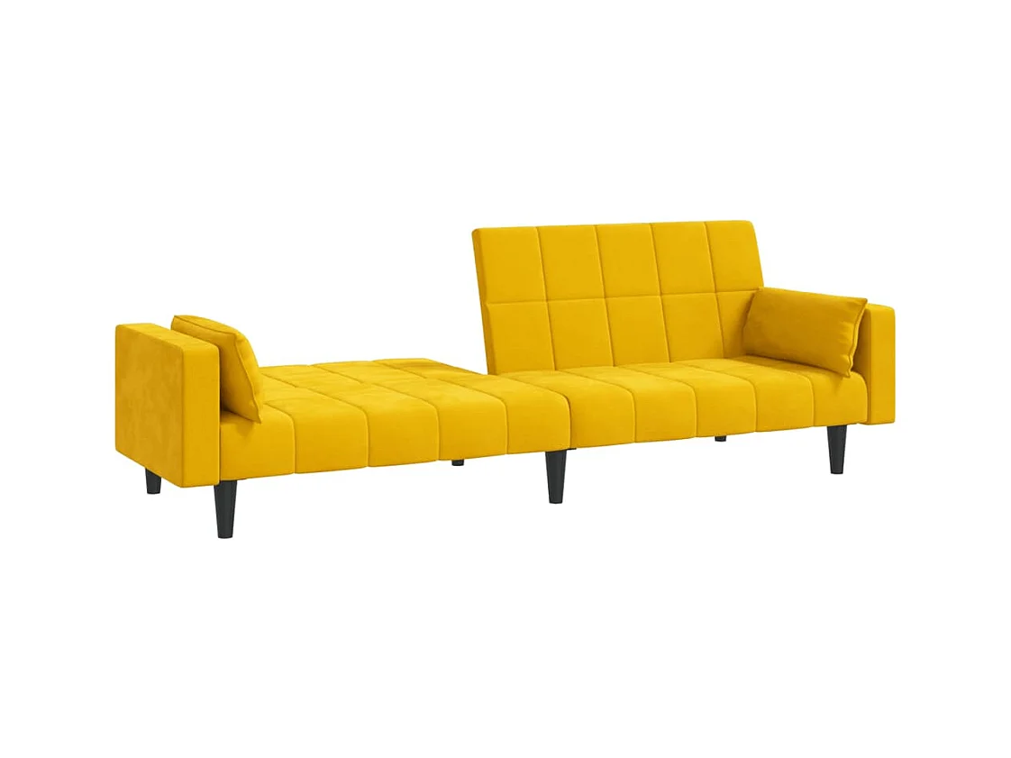 Canapé convertible à 2 places avec deux oreillers Jaune Velours REO50535