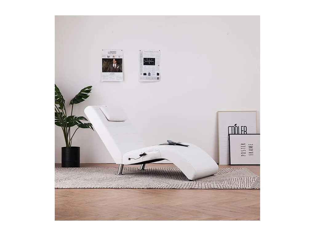 Canapé convertible de massage avec oreiller Blanc Similicuir REO15691
