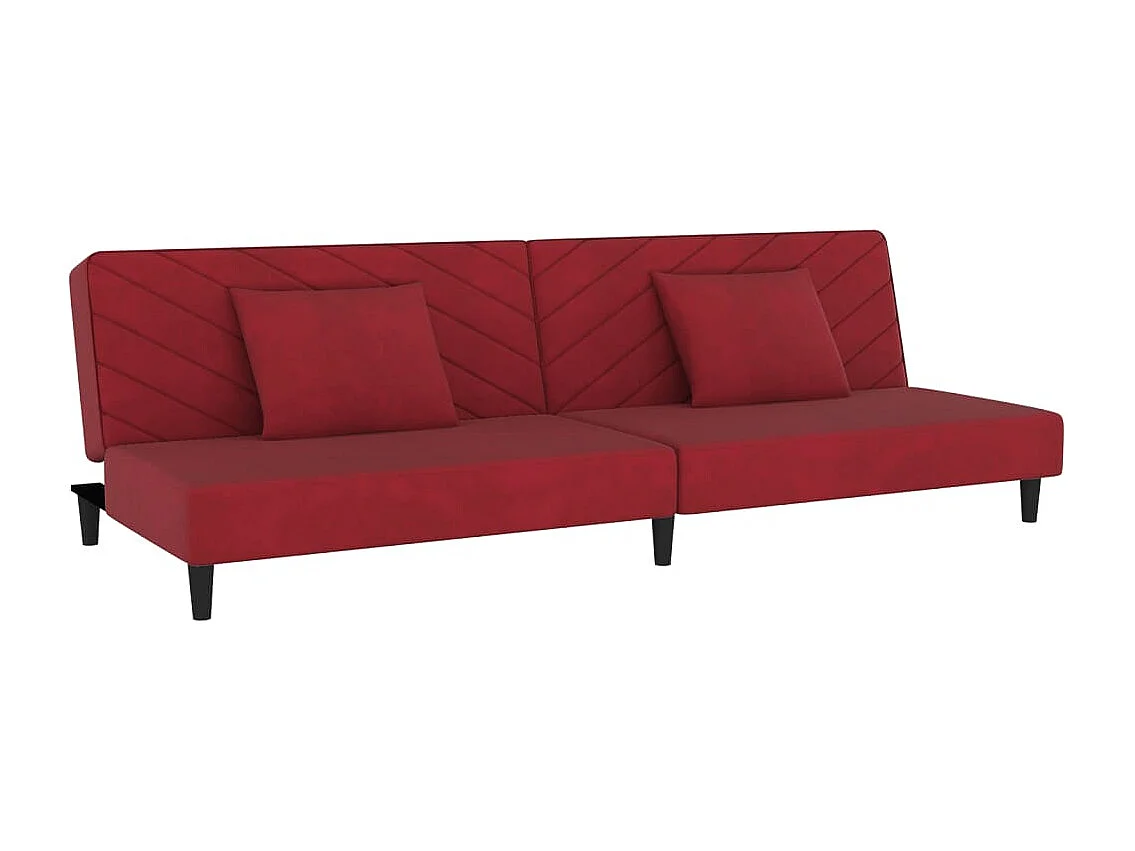 Canapé convertible à 2 places et deux oreillers Rouge bordeaux Velours REO27524