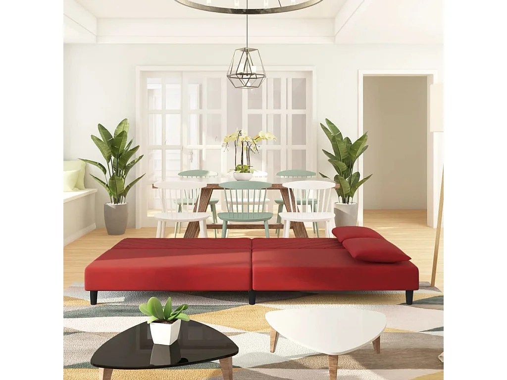 Canapé convertible à 2 places et deux oreillers Rouge bordeaux Velours REO27524