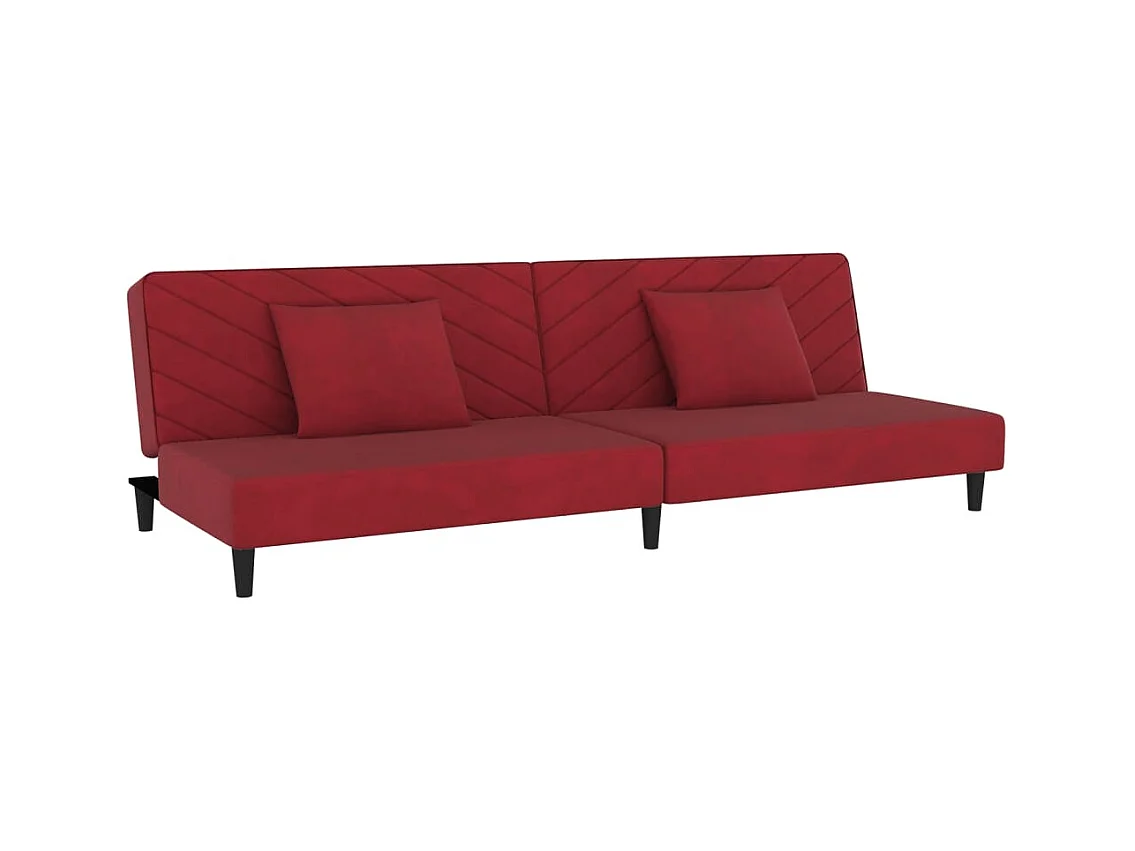 Canapé convertible à 2 places et deux oreillers Rouge bordeaux Velours REO27524