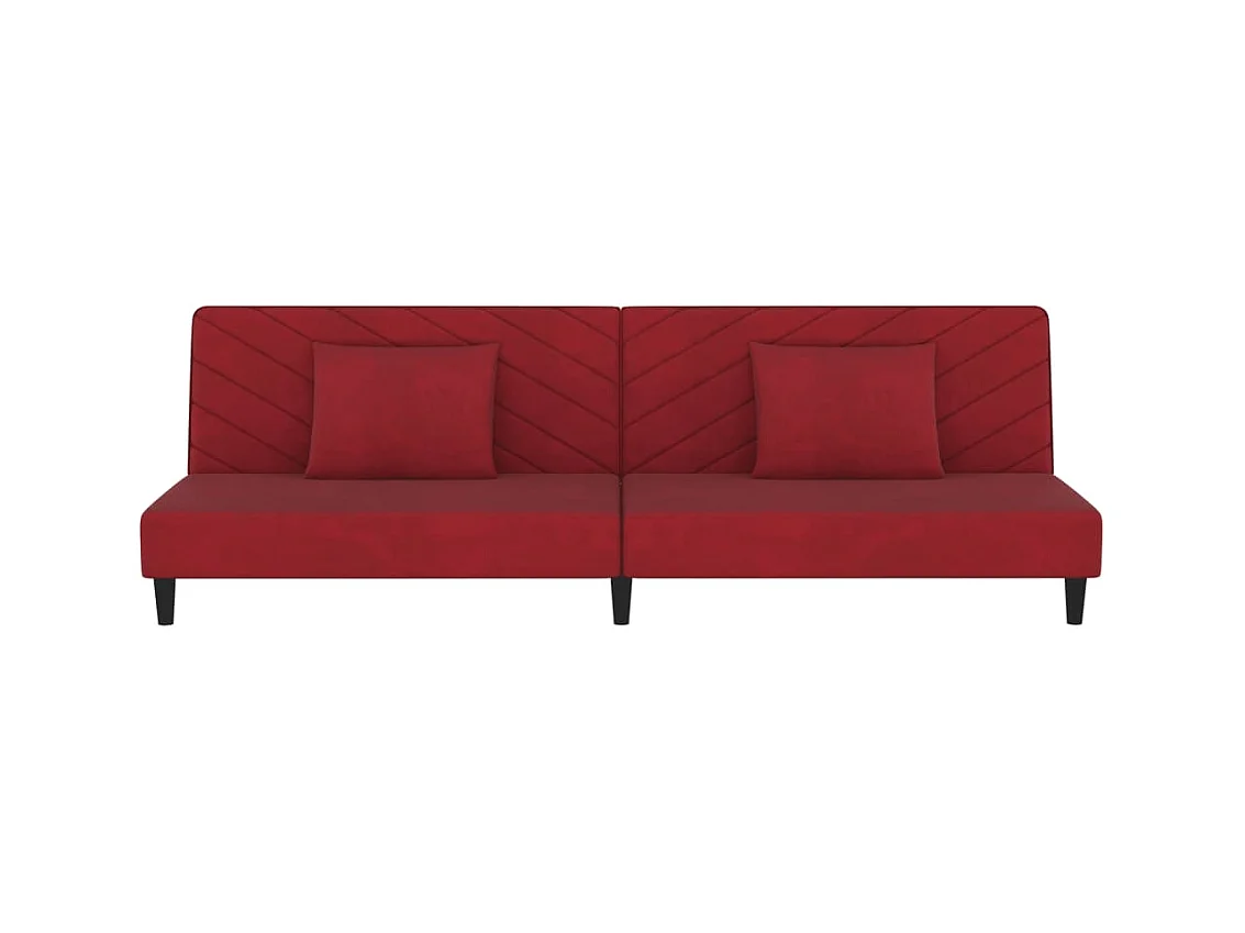 Canapé convertible à 2 places et deux oreillers Rouge bordeaux Velours REO27524