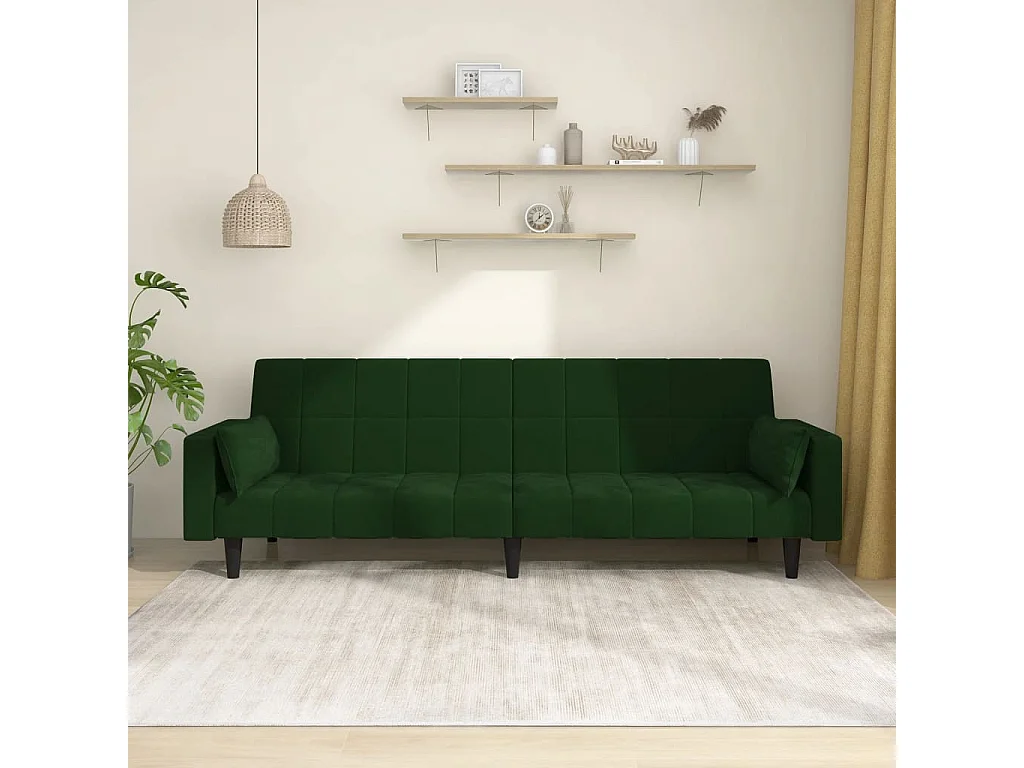 Sofá-cama 2 lugares com duas almofadas veludo verde-escuro PT110700