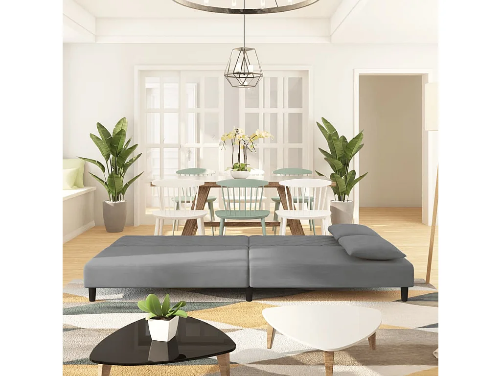 Sofá-cama 2 lugares com duas almofadas veludo cinzento-claro PT646320