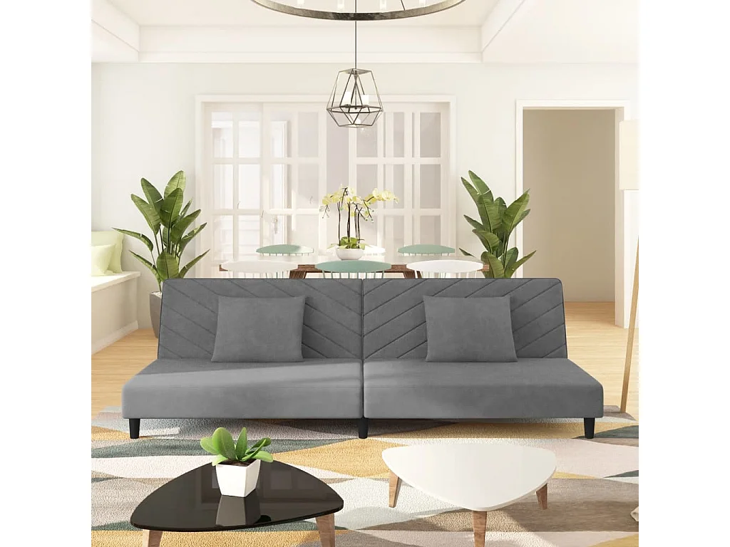 Sofá-cama 2 lugares com duas almofadas veludo cinzento-claro PT646320
