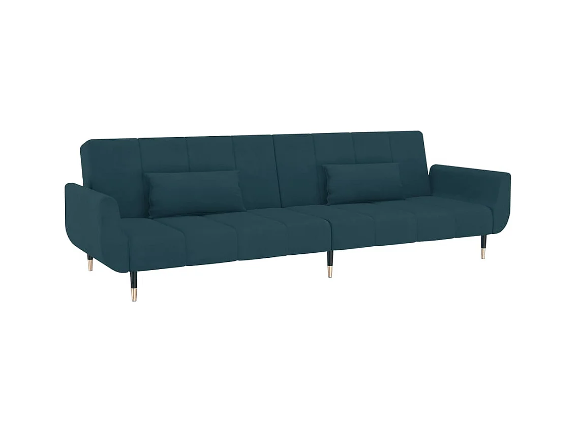 Canapé convertible à 2 places avec deux oreillers Bleu Velours REO97237