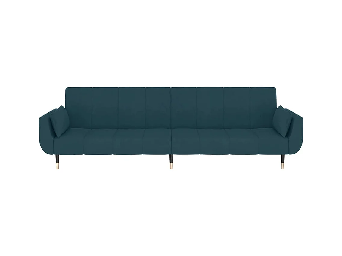 Canapé convertible à 2 places avec deux oreillers Bleu Velours REO97237
