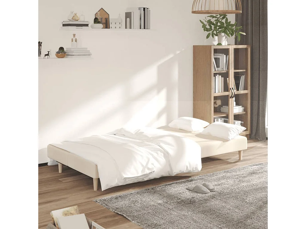 Canapé convertible à 2 places crème tissu REO49069