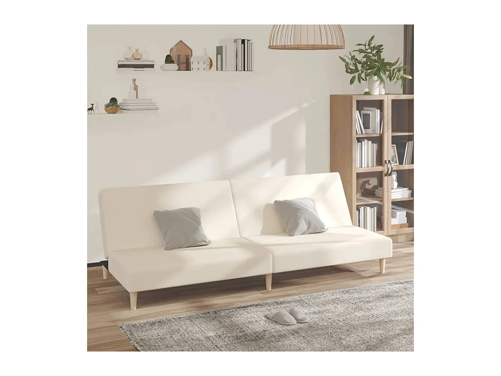 Canapé convertible à 2 places crème tissu REO49069