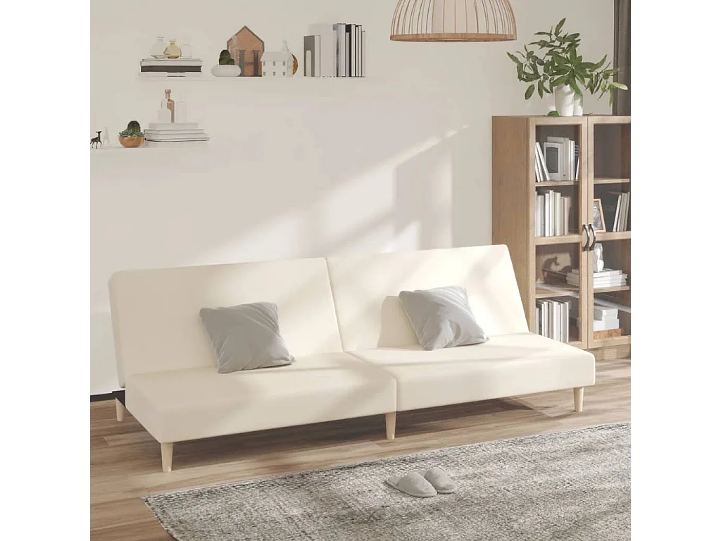 Slaapbank 2-zits stof crèmekleurig NL511578