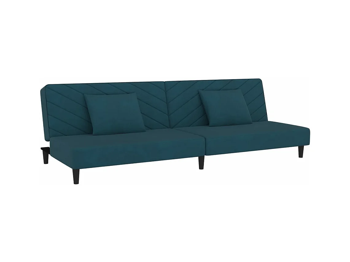 Canapé convertible à 2 places avec deux oreillers bleu velours REO95146
