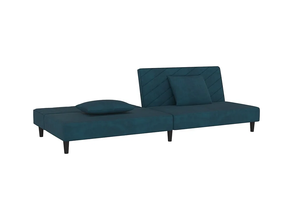 Canapé convertible à 2 places avec deux oreillers bleu velours REO95146