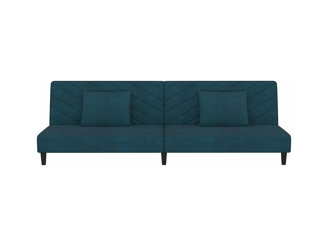Canapé convertible à 2 places avec deux oreillers bleu velours REO95146