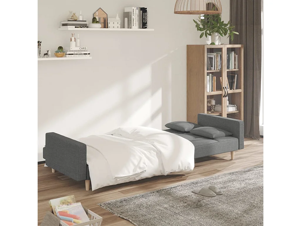 Canapé convertible à 2 places avec deux oreillers gris clair tissu REO96499