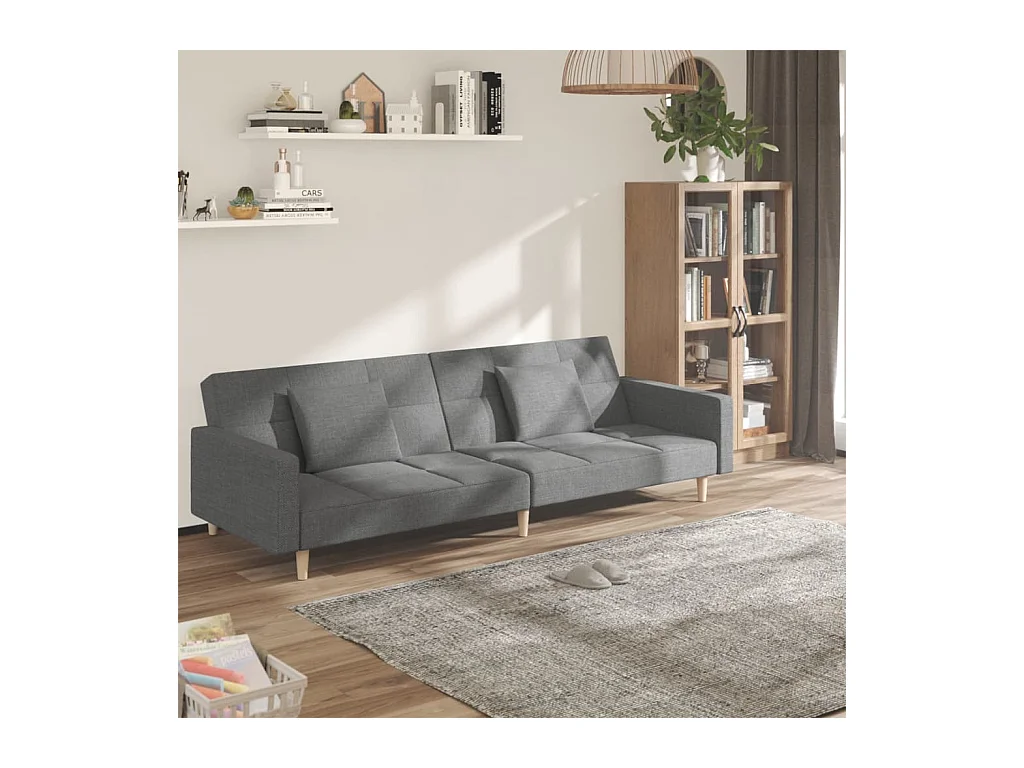Canapé convertible à 2 places avec deux oreillers gris clair tissu REO96499