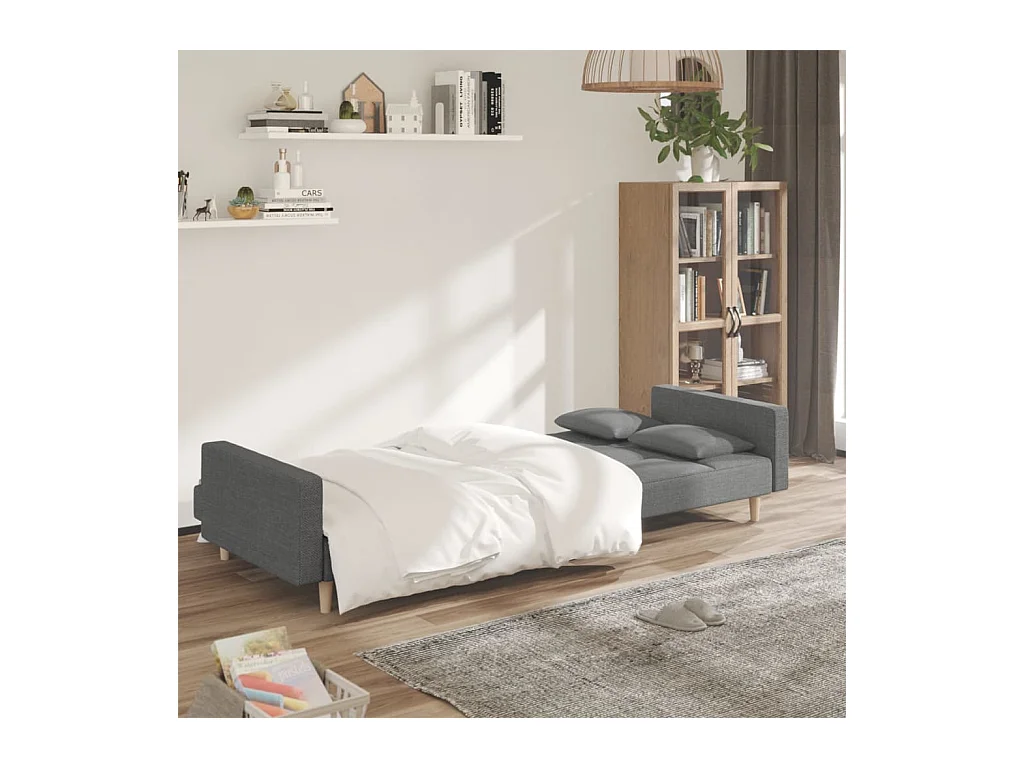 Canapé convertible à 2 places avec deux oreillers gris clair tissu REO96499