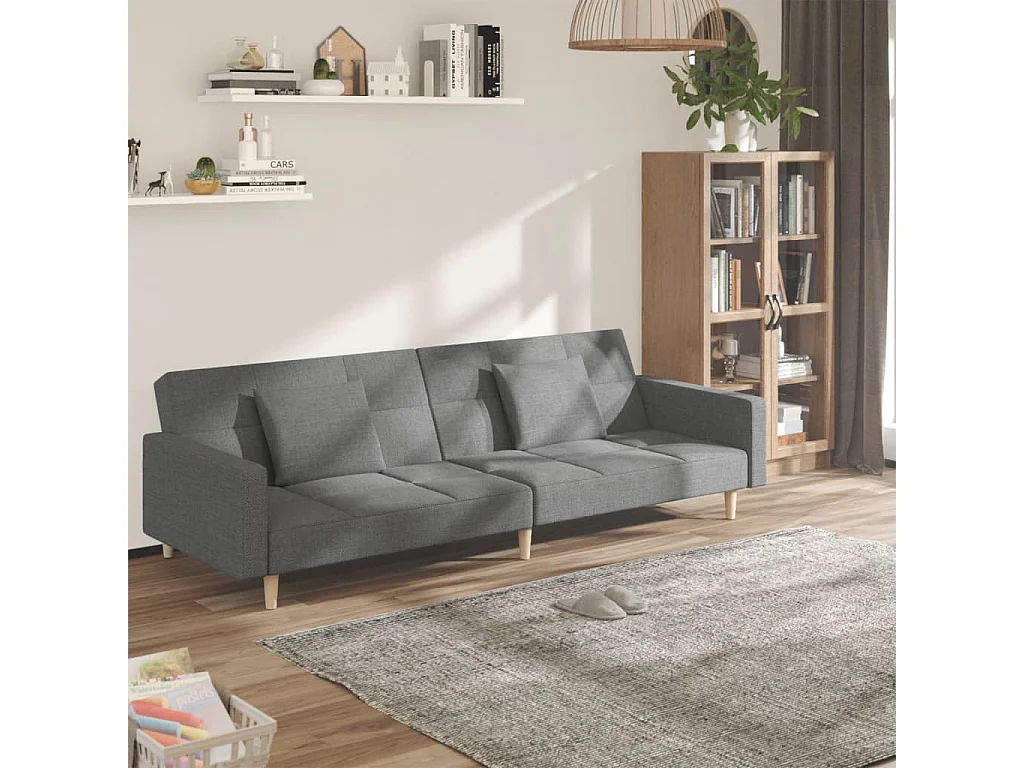 Canapé convertible à 2 places avec deux oreillers gris clair tissu REO96499