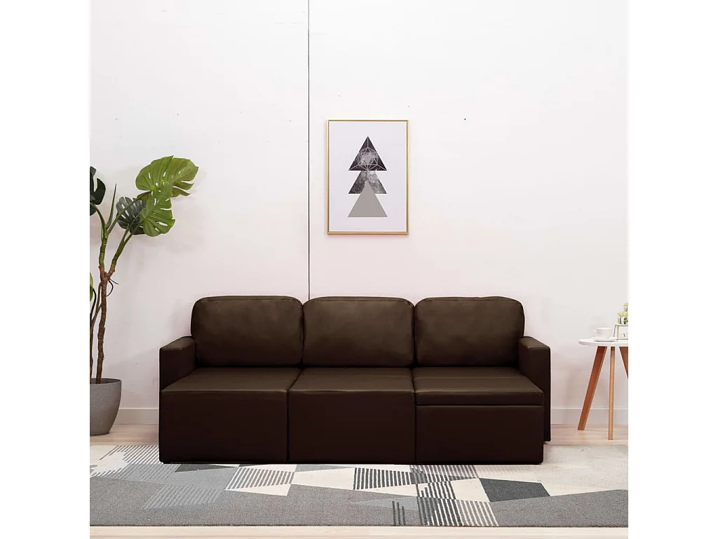 Canapé convertible modulaire 3 places Marron Similicuir REO39130