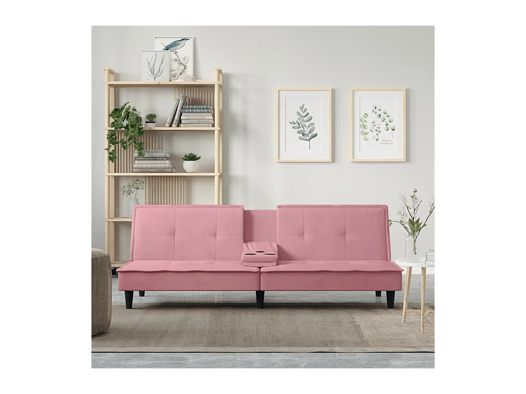 Canapé convertible avec porte-gobelets rose velours REO33275