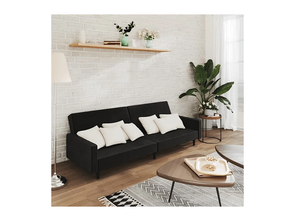 Canapé convertible 2 places noir velours REO52662