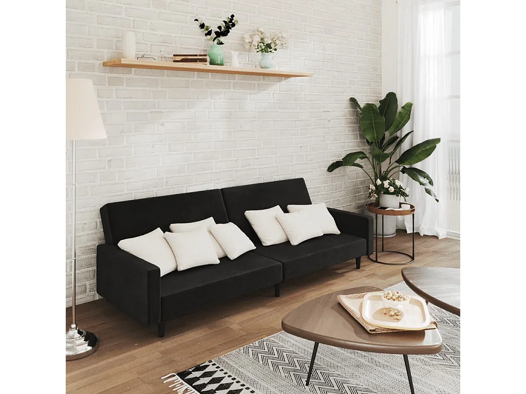 Canapé convertible 2 places noir velours REO52662