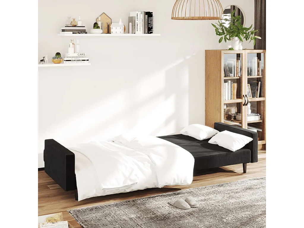 Canapé convertible 2 places noir velours REO52662