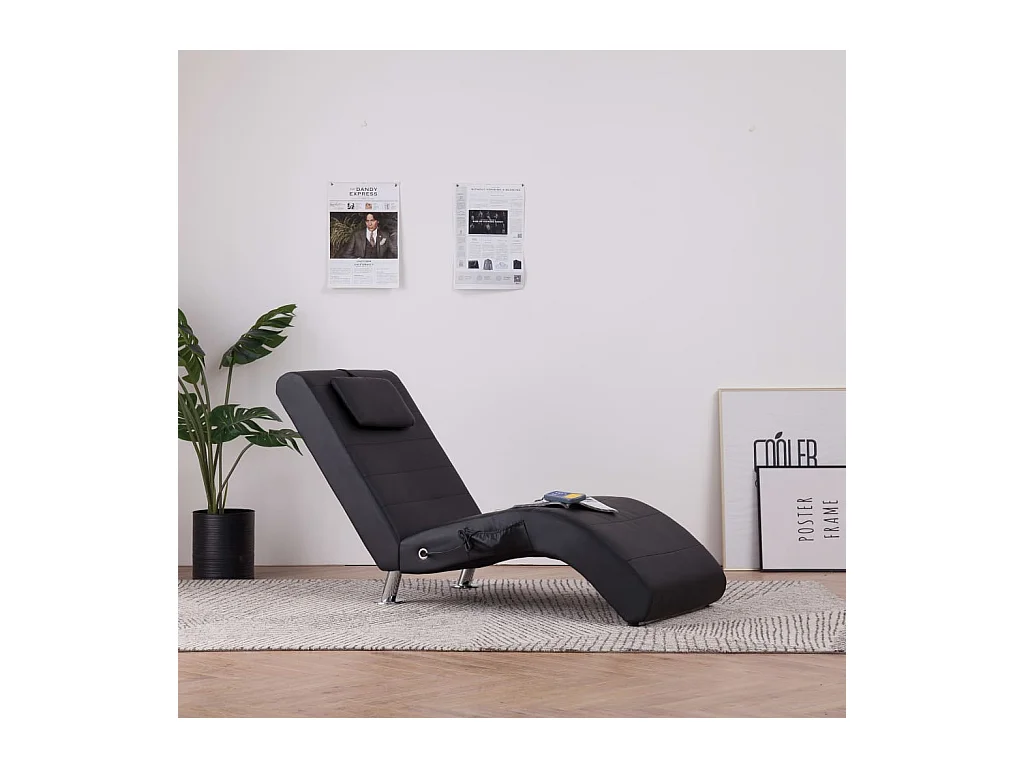 Canapé convertible de massage avec oreiller Noir Similicuir REO50702