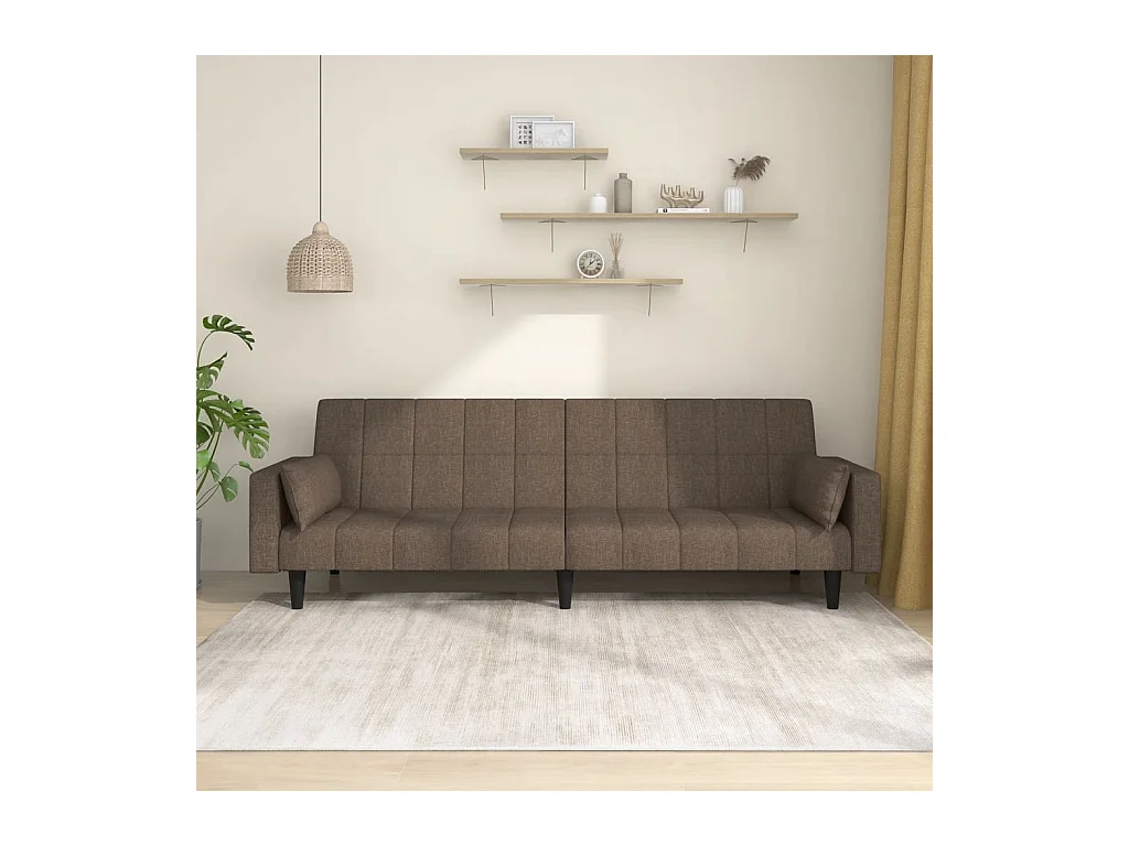 Canapé convertible à 2 places avec deux oreillers taupe tissu REO56517