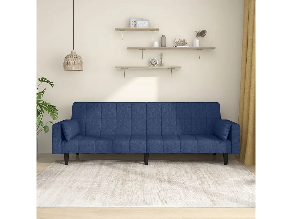 Canapé convertible à 2 places avec deux oreillers bleu tissu REO67042