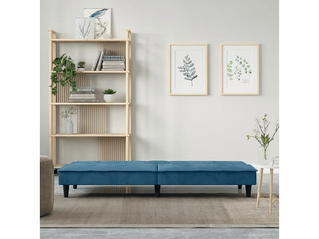 Canapé convertible avec porte-gobelets bleu velours REO82440