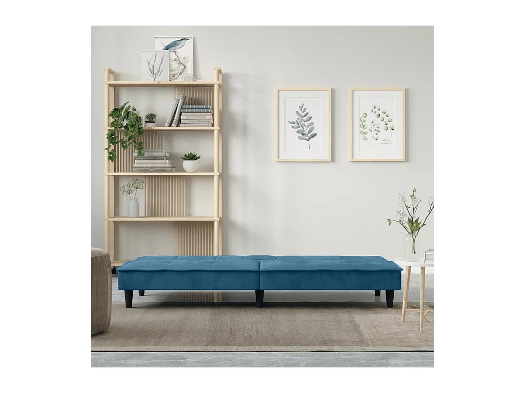 Sofá cama con portavasos terciopelo azul PWFG60310