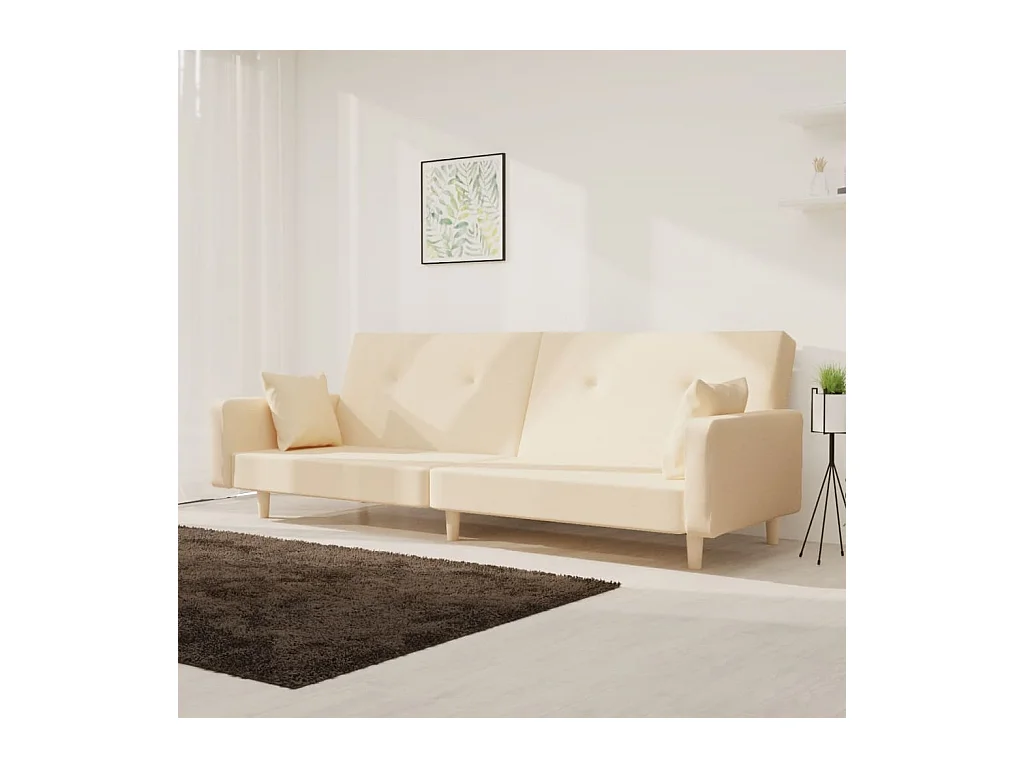 Canapé convertible à 2 places avec deux oreillers crème tissu REO56730