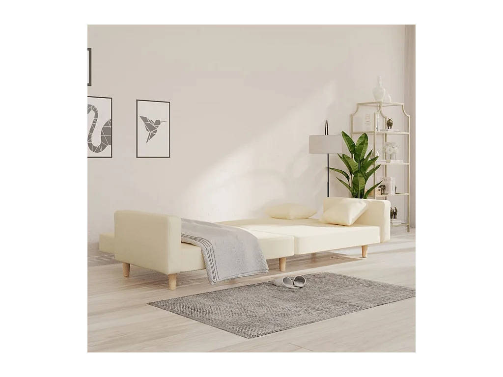 Sofá cama de 2 plazas con dos almohadas tela color crema PWFG88788