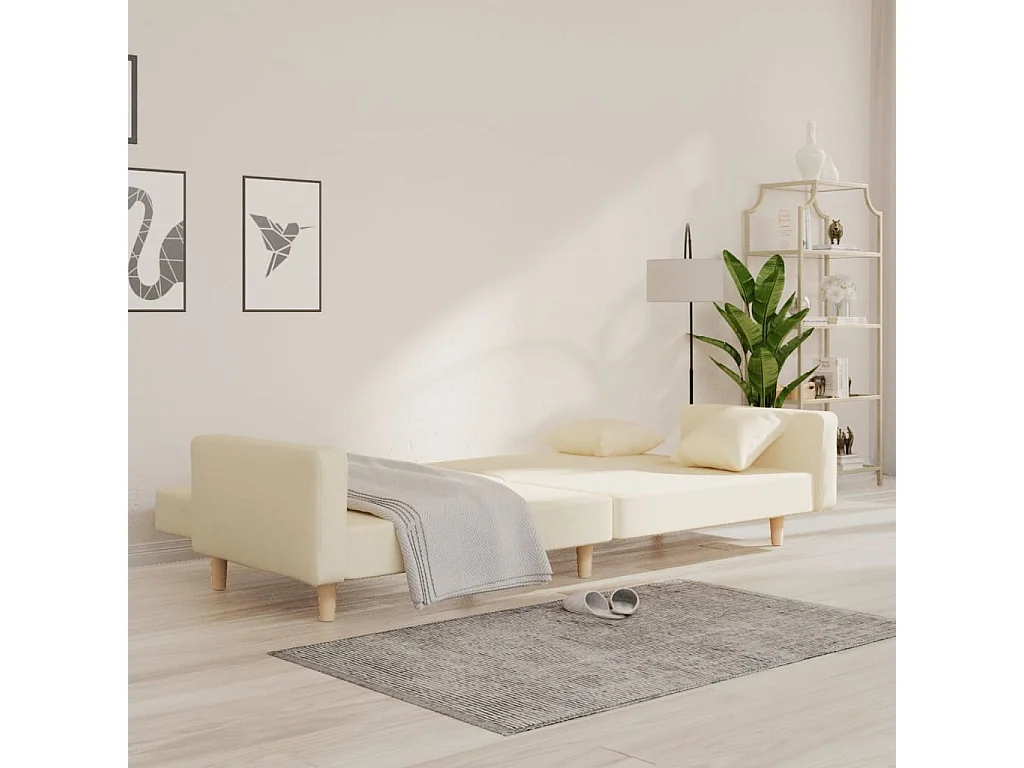 Canapé convertible à 2 places avec deux oreillers crème tissu REO56730