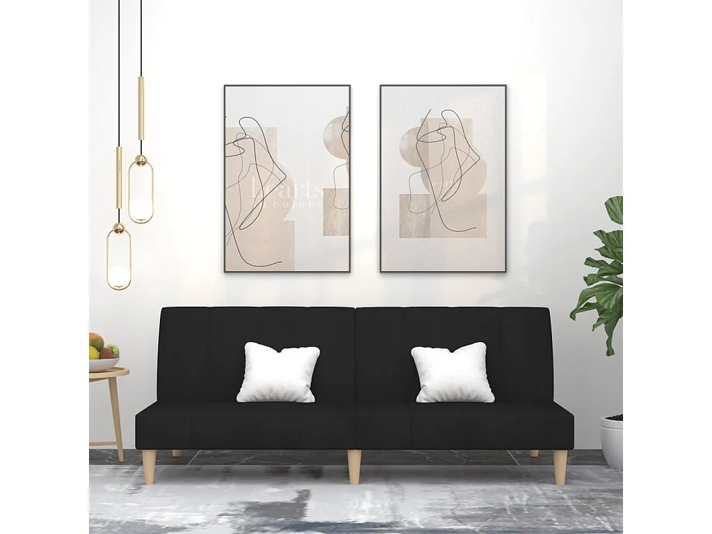 Canapé convertible à 2 places noir tissu REO47141