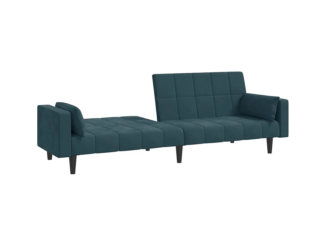 Canapé convertible à 2 places avec deux oreillers bleu velours REO61931