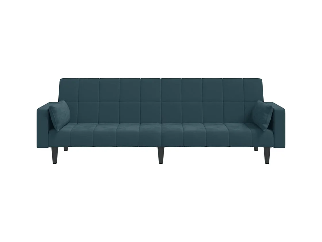Canapé convertible à 2 places avec deux oreillers bleu velours REO61931
