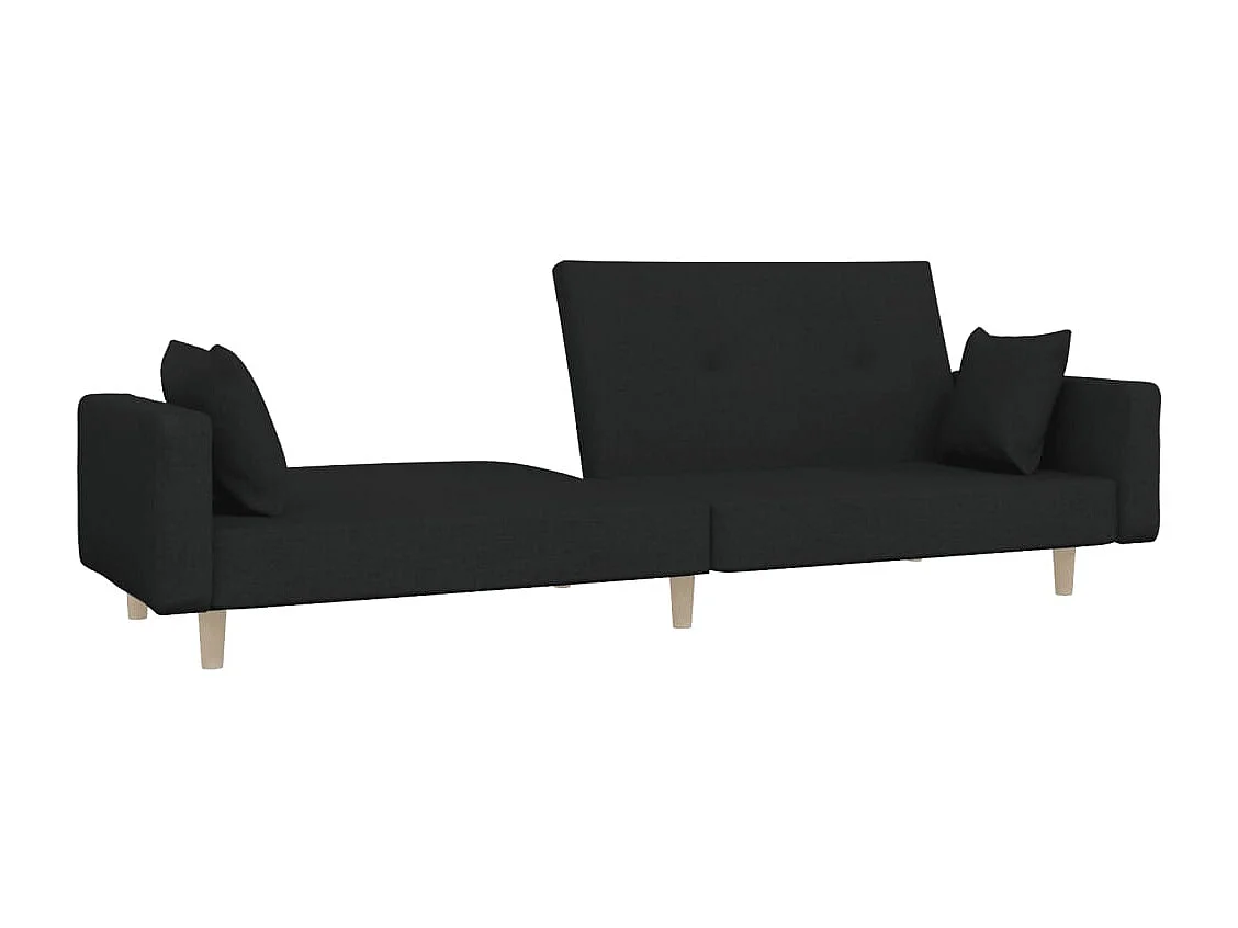 Canapé convertible à 2 places avec deux oreillers noir tissu REO60976